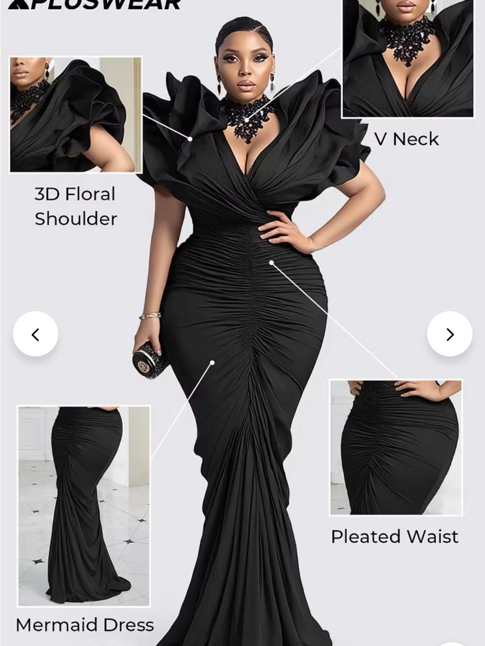 Elegant Black Ruched Evening Gown - Women Dresses - Picture 3 of 8